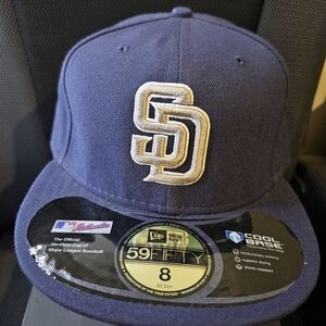 New Era 59FIFTY Blue Baseball Cap 5950 Hat Size 8 San Diego Padres